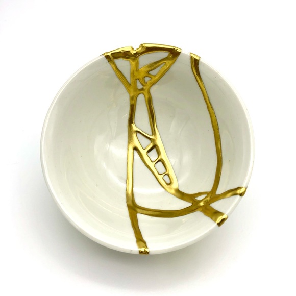 Kintsugi Bowl Chinese Jingdezen Floral Gold Crack Japanese Personal Growth Gift - Picture 15 of 17